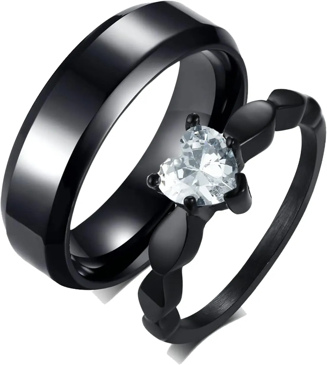 ANAZOZ His and Her Anniversary Wedding Bands, Stainless Promise Rings for Couples with Heart Zirconia