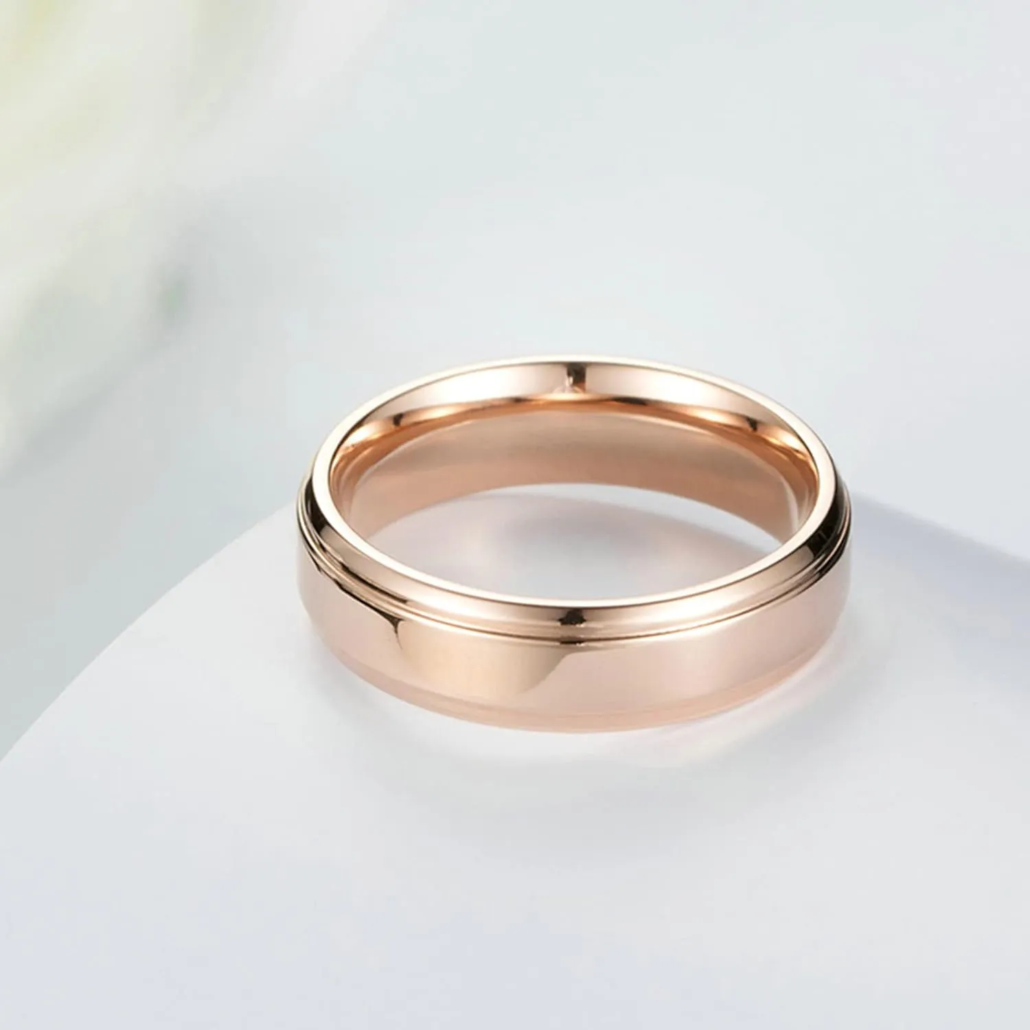 ANAZOZ Stainless Promise Rings for Couples, Men and Women Matching Engagement Rings 6MM Rose Gold Plated Titanium Engraved Rings