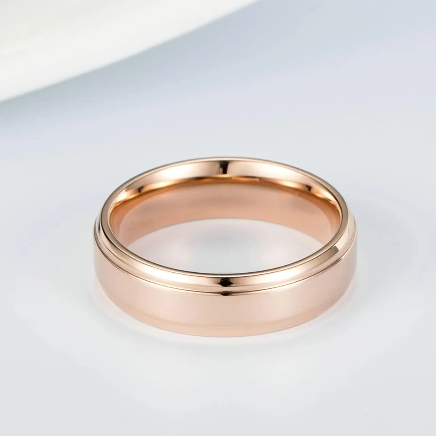 ANAZOZ Stainless Promise Rings for Couples, Men and Women Matching Engagement Rings 6MM Rose Gold Plated Titanium Engraved Rings