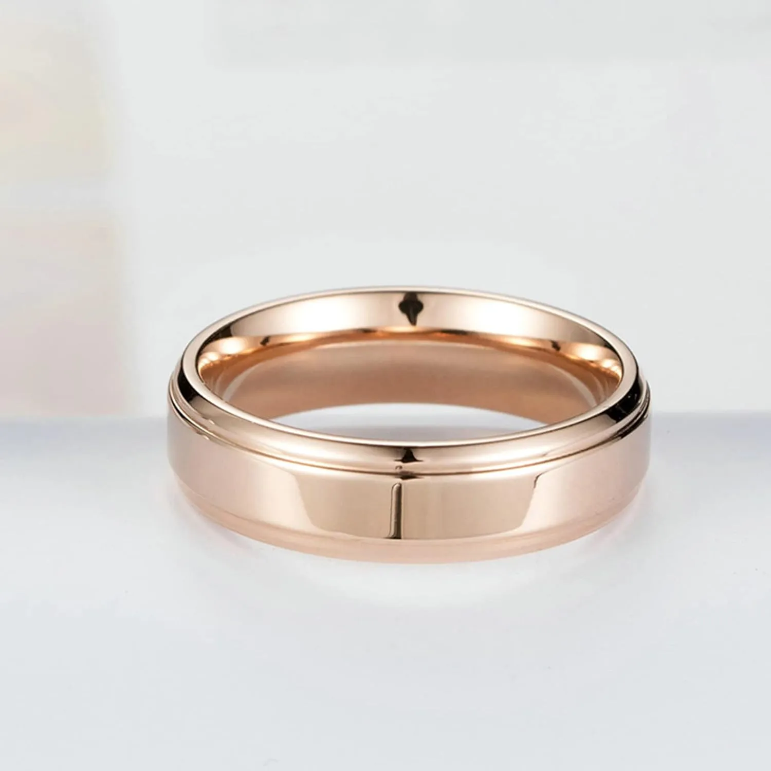 ANAZOZ Stainless Promise Rings for Couples, Men and Women Matching Engagement Rings 6MM Rose Gold Plated Titanium Engraved Rings