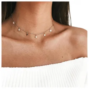 Andelaisi Boho Star Choker Necklace Gold Star Necklace Choker Vintage Star Pendant Necklace Minimalist Tiny Star Chain Necklace Jewelry for Women and Girls