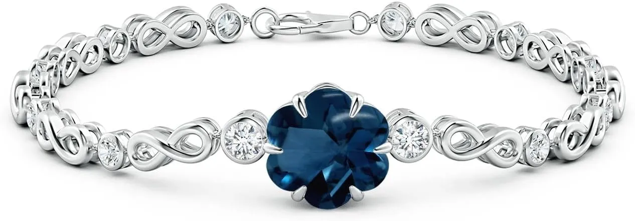 Angara Natural GIA Certified Six-Petal 4.34 ct London Blue Topaz Infinity Bracelet in 14K Solid Gold/Platinum for Women| November Birthstone, Birthday, Anniversary, Wedding Jewelry Gift for Women