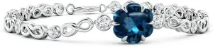 Angara Natural GIA Certified Six-Petal 4.34 ct London Blue Topaz Infinity Bracelet in 14K Solid Gold/Platinum for Women| November Birthstone, Birthday, Anniversary, Wedding Jewelry Gift for Women