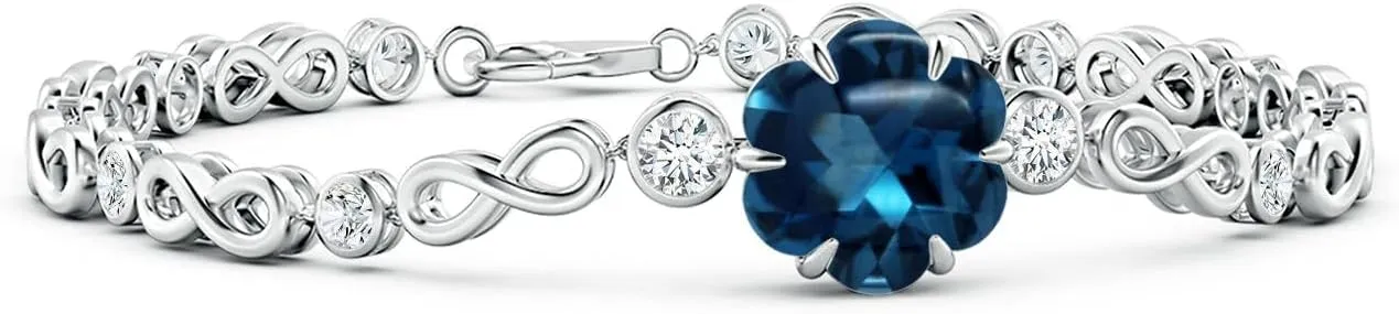 Angara Natural GIA Certified Six-Petal 4.34 ct London Blue Topaz Infinity Bracelet in 14K Solid Gold/Platinum for Women| November Birthstone, Birthday, Anniversary, Wedding Jewelry Gift for Women