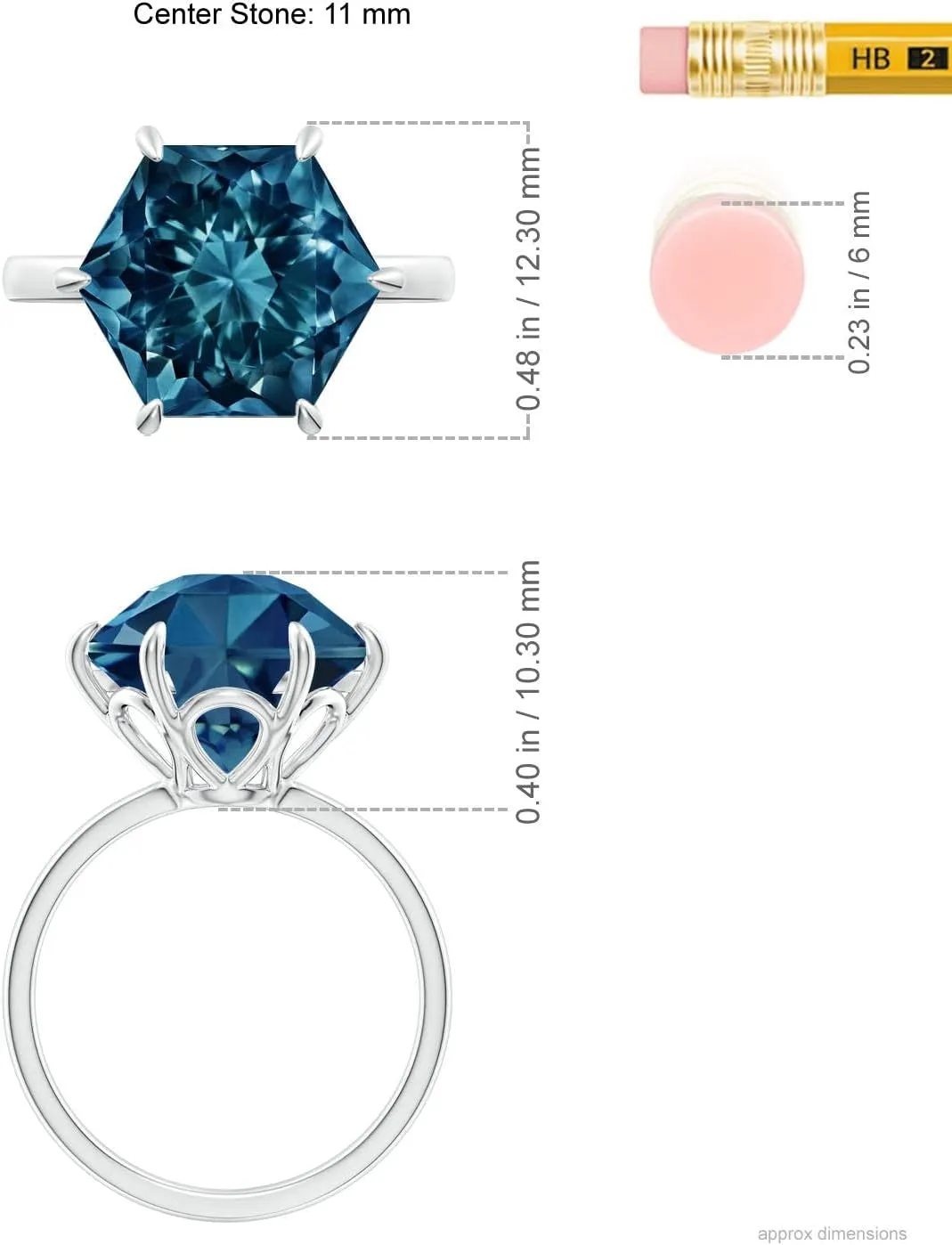 Angara Natural Hexagonal Fancy-Cut London Blue Topaz Solitaire Ring in 14K Solid Gold/Platinum | November Birthstone, Birthday, Engagement, Anniversary, Wedding Jewelry Gift for Women