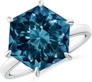 Angara Natural Hexagonal Fancy-Cut London Blue Topaz Solitaire Ring in 14K Solid Gold/Platinum | November Birthstone, Birthday, Engagement, Anniversary, Wedding Jewelry Gift for Women