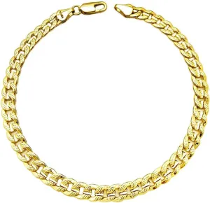 Anklet for Women Fits Petite to Plus Size in 8",9",10",11",12" Concave Textured Chain 14K Gold Plated Ankle Bracelet - Made in Korea