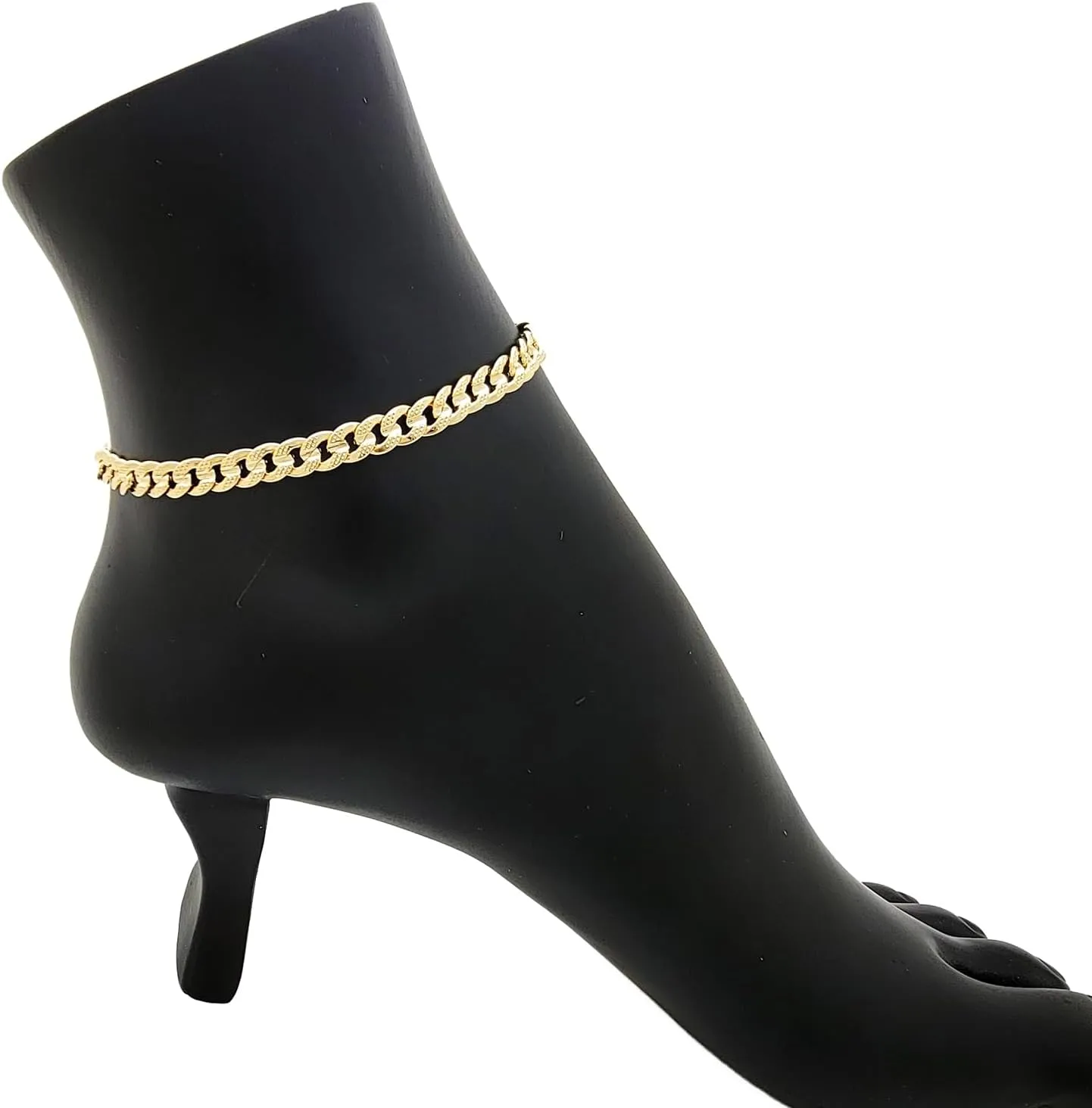Anklet for Women Fits Petite to Plus Size in 8",9",10",11",12" Concave Textured Chain 14K Gold Plated Ankle Bracelet - Made in Korea