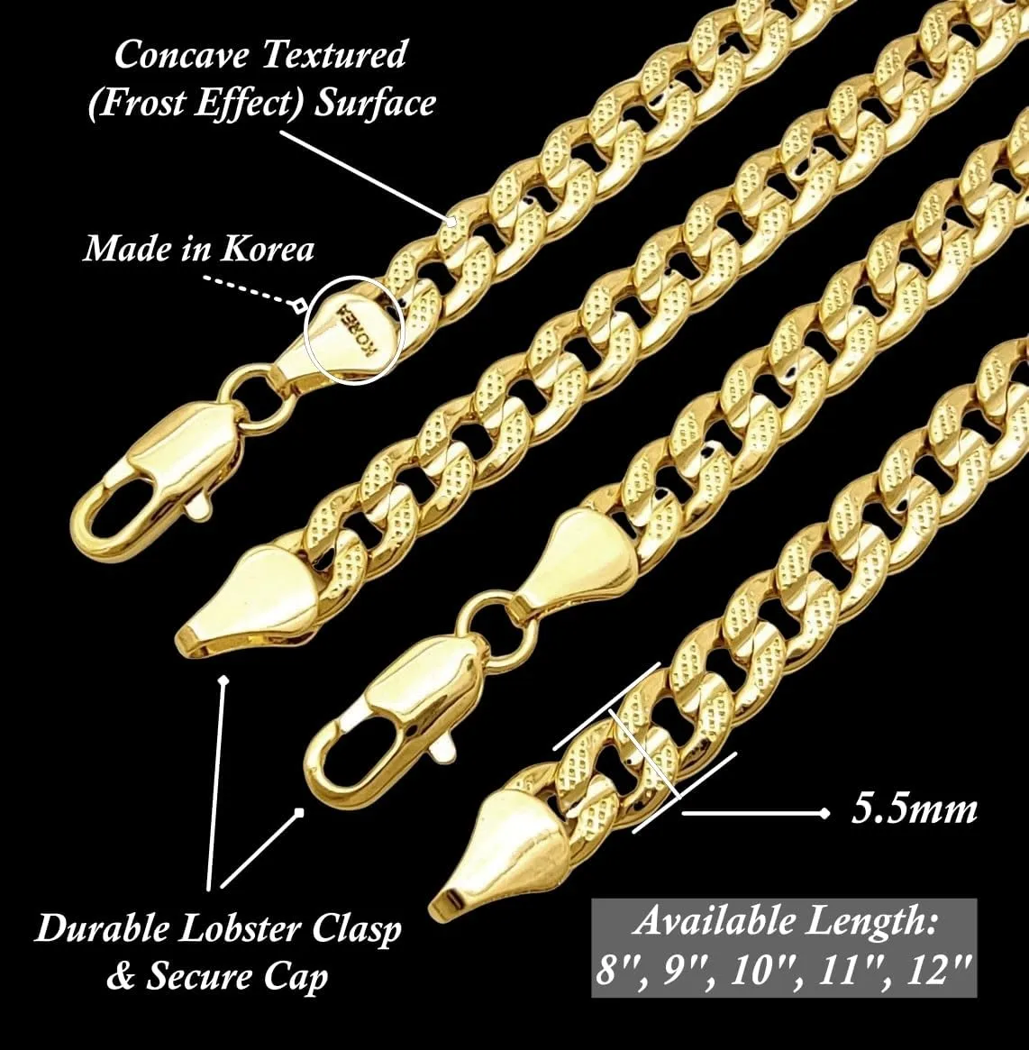 Anklet for Women Fits Petite to Plus Size in 8",9",10",11",12" Concave Textured Chain 14K Gold Plated Ankle Bracelet - Made in Korea