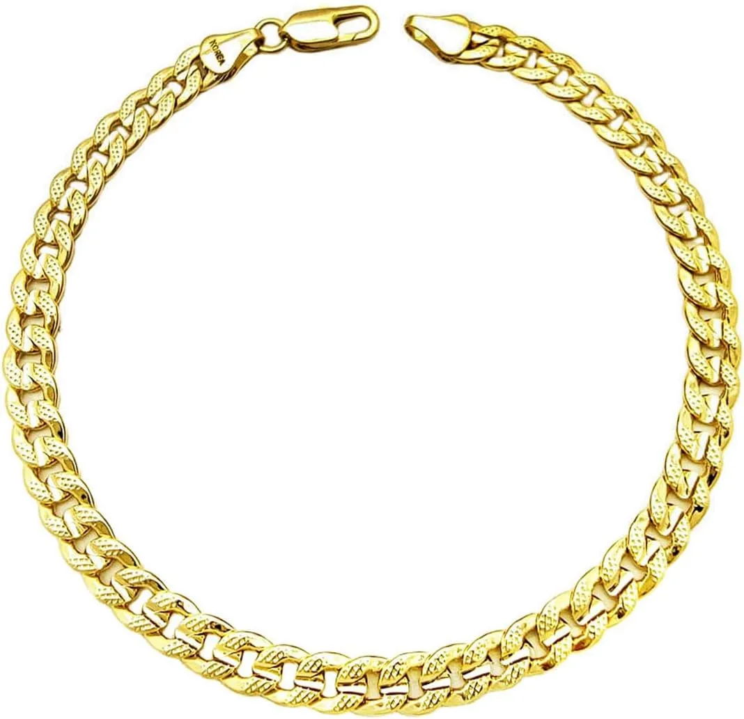 Anklet for Women Fits Petite to Plus Size in 8",9",10",11",12" Concave Textured Chain 14K Gold Plated Ankle Bracelet - Made in Korea
