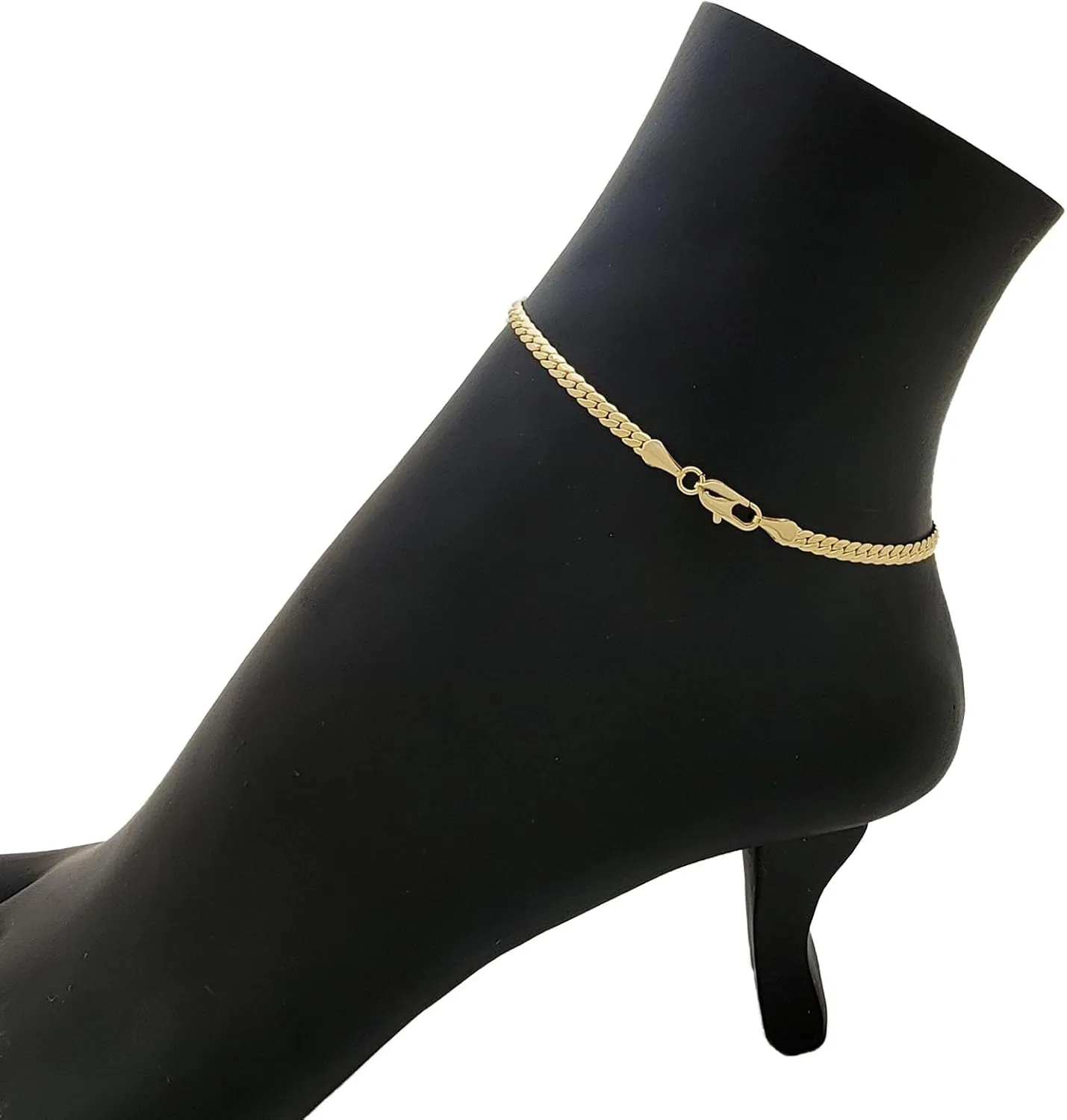 Anklet for Women Fits Petite to Plus Size in 8",9",10",11",12" Miami Cuban, Herringbone Chain 14K Gold Plated Ankle Bracelet - Made in Korea