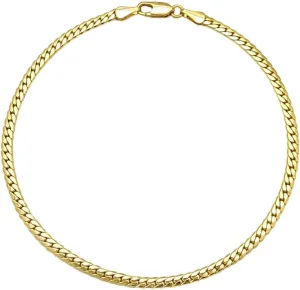 Anklet for Women Fits Petite to Plus Size in 8",9",10",11",12" Miami Cuban, Herringbone Chain 14K Gold Plated Ankle Bracelet - Made in Korea
