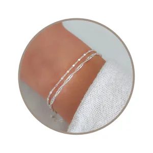 Annika Bella Double Strand Silver Bracelet, 6.5-7.5 Inches Hand Chain, Sterling Silver Bracelets for Women, Waterproof Jewelry for Women Teen (Twirl & Satellite Chains)