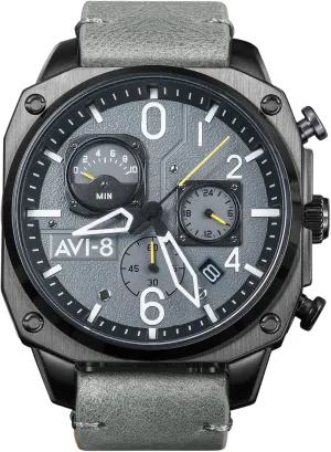 AVI-8 Mens 45mm Hawker Hunter Retrograde Chronograph Japanese Quartz Pilot Watch with Leather, Rubber or Stainless Steel Strap AV-4052