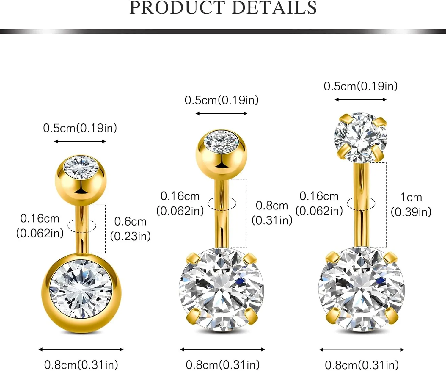 AVYRING 6/8/10mm Mix Bar Length Surgical Steel Belly Button Rings for Women Short Belly Rings Surgical Steel Belly Ring Navel Piercing Jewelry Mix Lengths