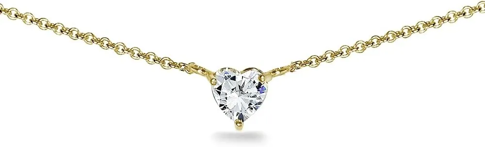 B. BRILLIANT CZ Necklace for Women Sterling Silver 6x6mm Short Sparkling AAA Cubic Zirconia CZ Heart Choker Pendant for Bride Bridesmaids
