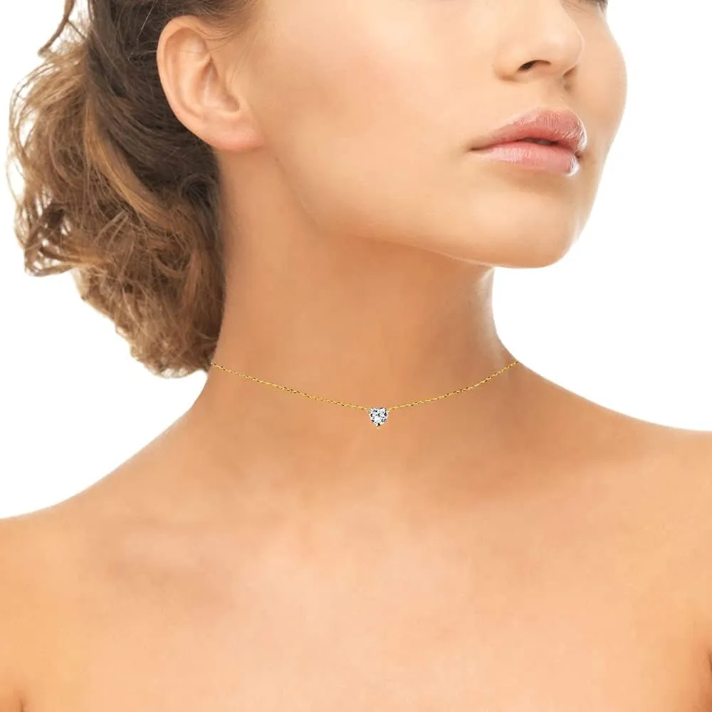 B. BRILLIANT CZ Necklace for Women Sterling Silver 6x6mm Short Sparkling AAA Cubic Zirconia CZ Heart Choker Pendant for Bride Bridesmaids