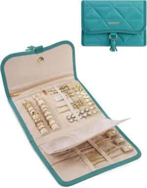 BAGSMART Travel Jewelry Case Organizer, Roll Foldable Jewelry Case for Journey-Rings, Necklaces, Earrings, Bracelets, Brooches, Portable Travel Essentials, Green