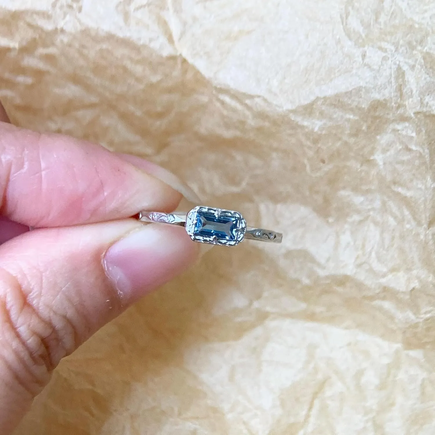 Baguette Wedding Band for Women Solitaire Cubic Zirconia Opal Pink Sapphire Moss Agate Stacking Rings Vintage Filigree Dainty Promise Rings Anniversary Jewelry