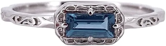 Baguette Wedding Band for Women Solitaire Cubic Zirconia Opal Pink Sapphire Moss Agate Stacking Rings Vintage Filigree Dainty Promise Rings Anniversary Jewelry