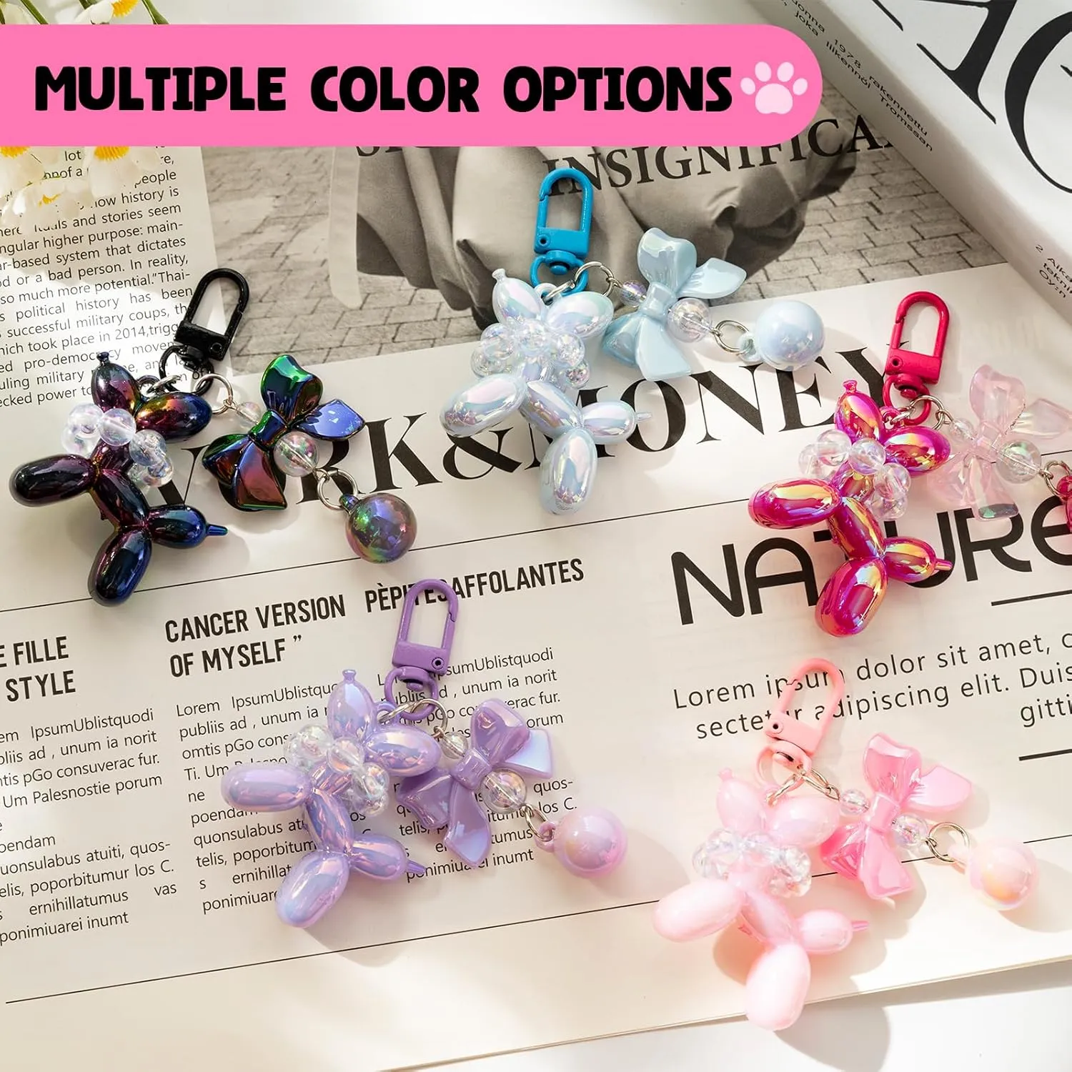 Balloon Dog Design Keychain with Bow Pendant, Cute Keychains for Backpacks Bag, Charm Key Chains Accessories for Women