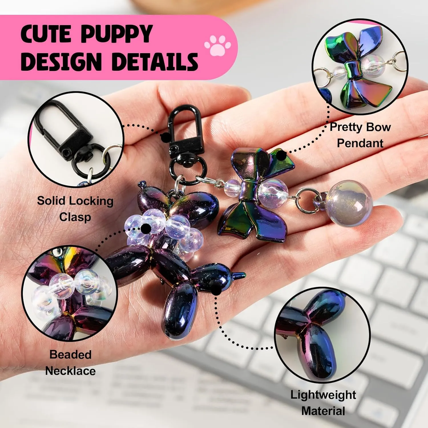 Balloon Dog Design Keychain with Bow Pendant, Cute Keychains for Backpacks Bag, Charm Key Chains Accessories for Women