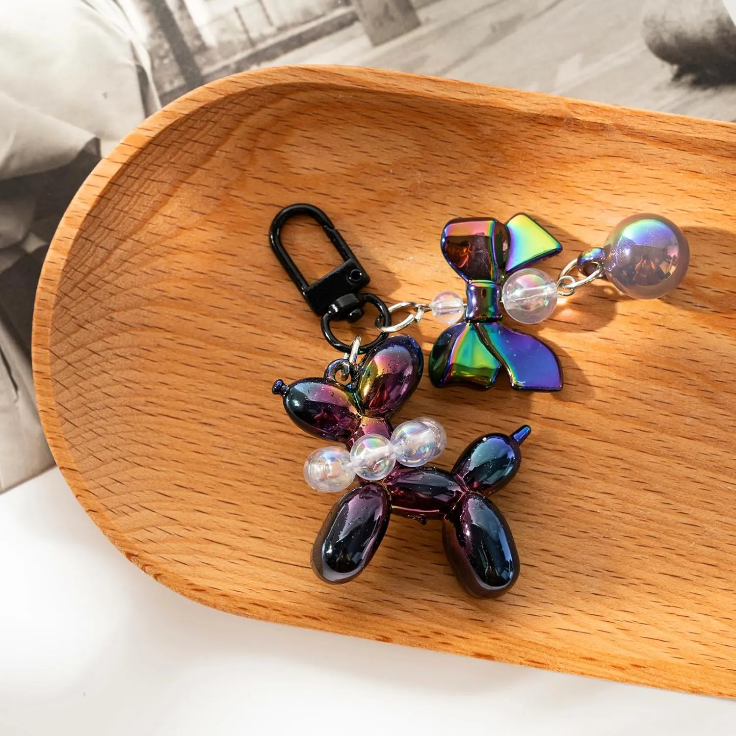 Balloon Dog Design Keychain with Bow Pendant, Cute Keychains for Backpacks Bag, Charm Key Chains Accessories for Women