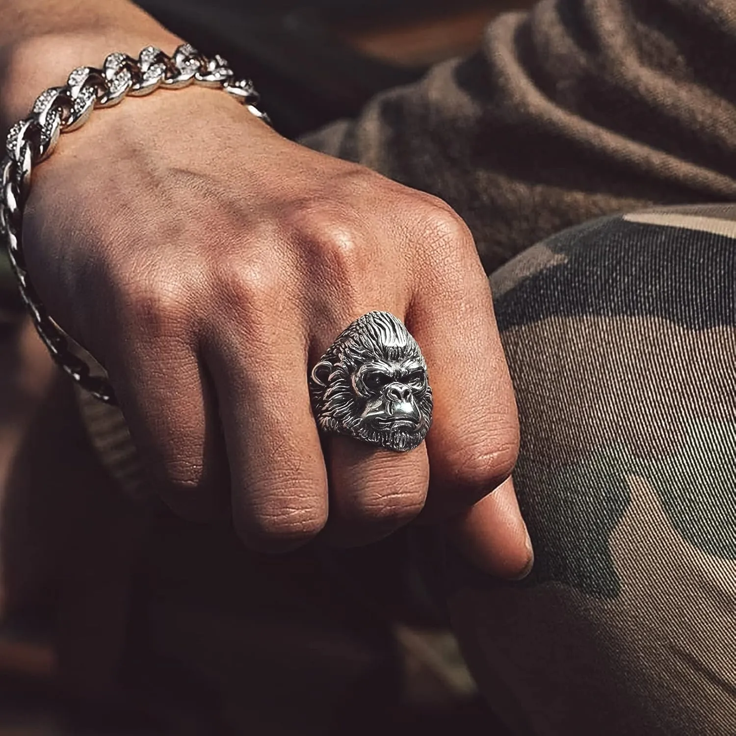 Bandmax Animal Rings for Men Women, Stainless Steel Retro Style Gorilla/Dragon/Snake/Plague Doctor Ring Gothic Punk Hip Hop Rings Size 7-14