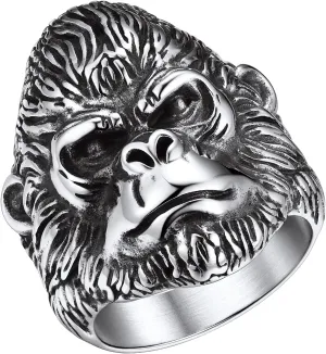 Bandmax Animal Rings for Men Women, Stainless Steel Retro Style Gorilla/Dragon/Snake/Plague Doctor Ring Gothic Punk Hip Hop Rings Size 7-14