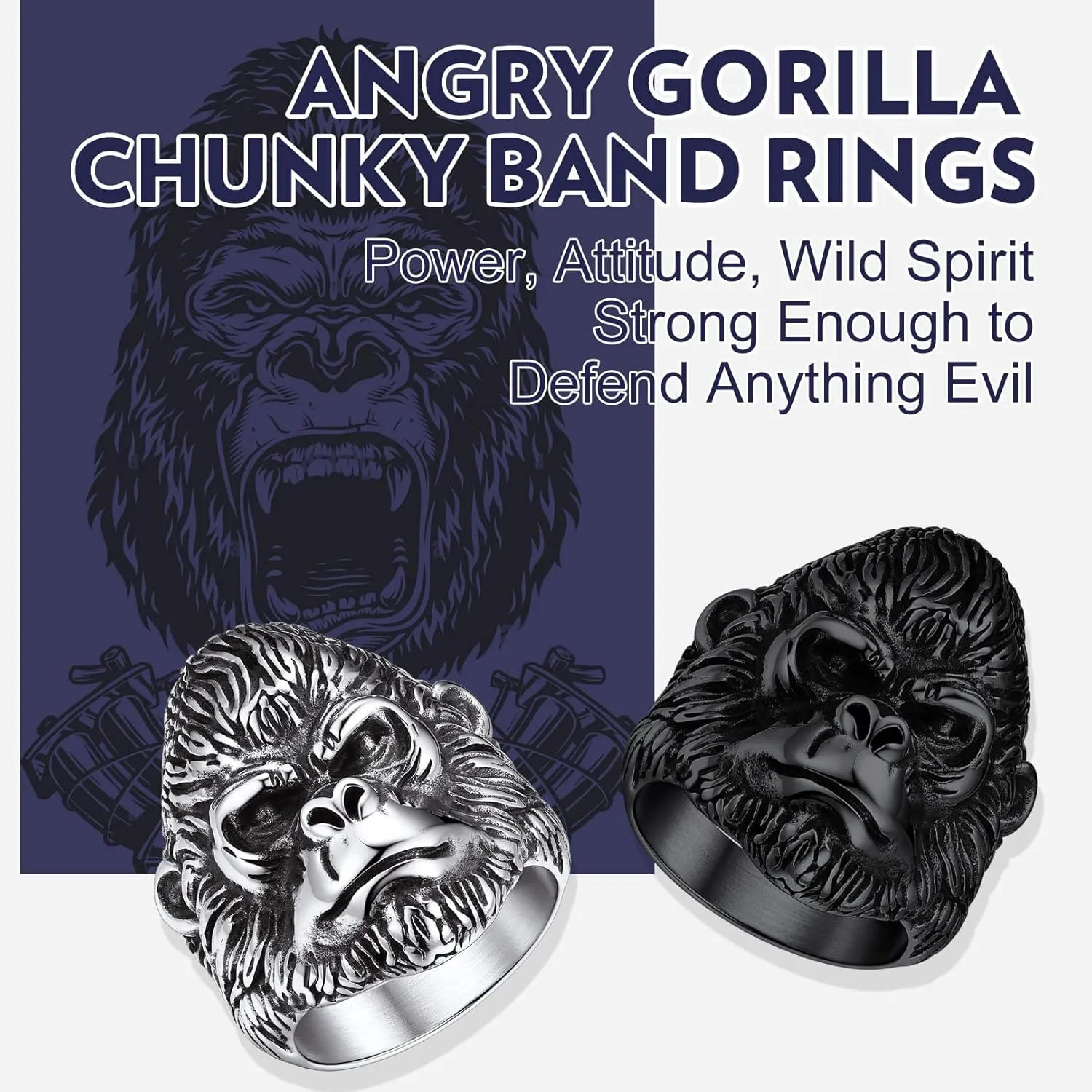 Bandmax Animal Rings for Men Women, Stainless Steel Retro Style Gorilla/Dragon/Snake/Plague Doctor Ring Gothic Punk Hip Hop Rings Size 7-14