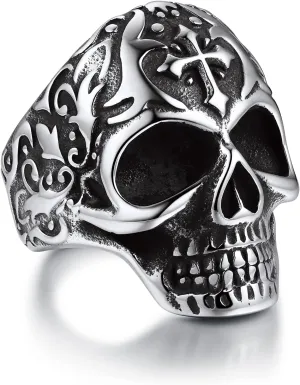 Bandmax Mens Skull Rings, Stainless Steel Skull Skeleton Band Rings for Men Women Gothic Punk Biker Rings Size 7-14