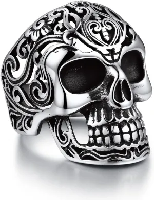 Bandmax Mens Skull Rings, Stainless Steel Skull Skeleton Band Rings for Men Women Gothic Punk Biker Rings Size 7-14