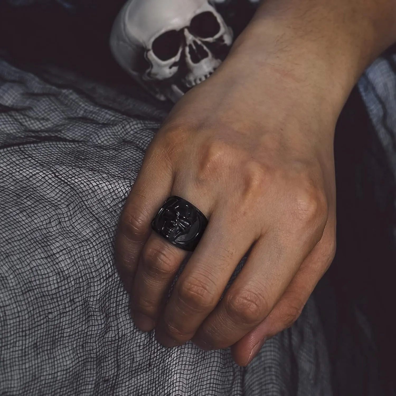 Bandmax Mens Skull Rings, Stainless Steel Skull Skeleton Band Rings for Men Women Gothic Punk Biker Rings Size 7-14