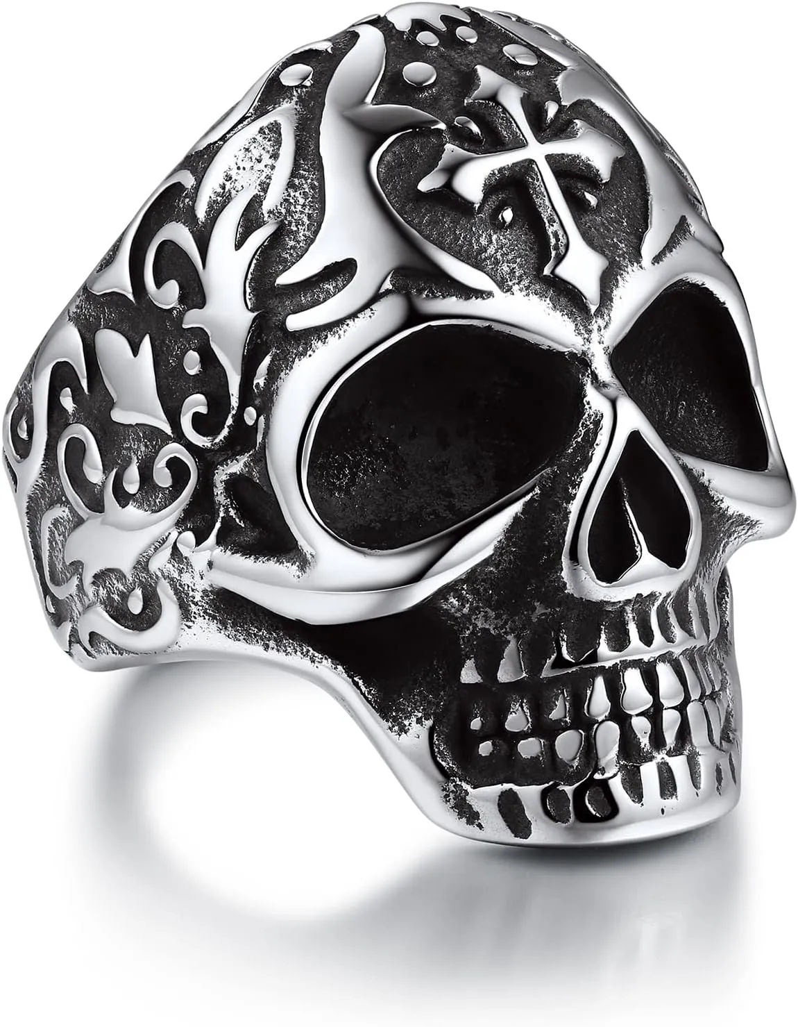 Bandmax Mens Skull Rings, Stainless Steel Skull Skeleton Band Rings for Men Women Gothic Punk Biker Rings Size 7-14