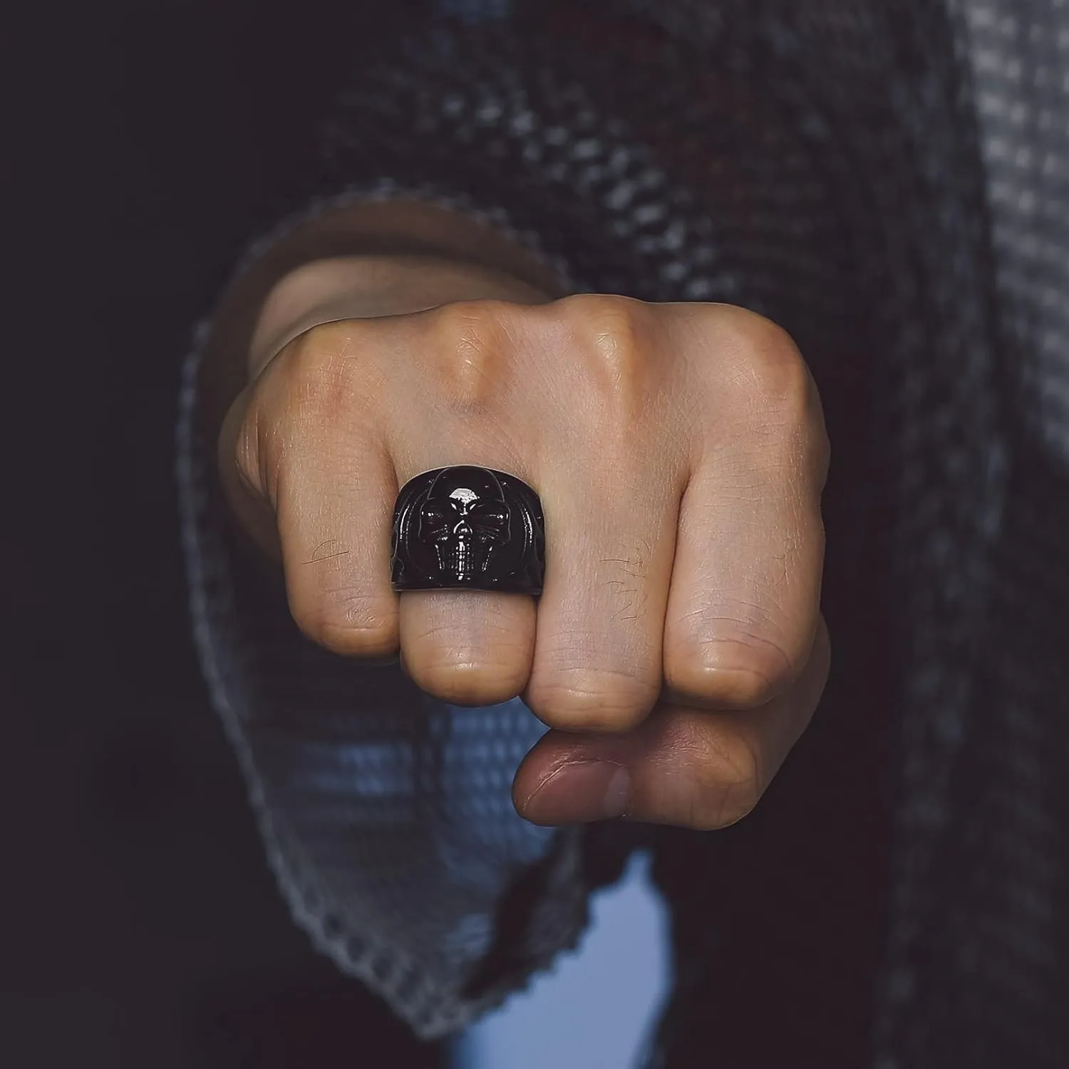 Bandmax Mens Skull Rings, Stainless Steel Skull Skeleton Band Rings for Men Women Gothic Punk Biker Rings Size 7-14