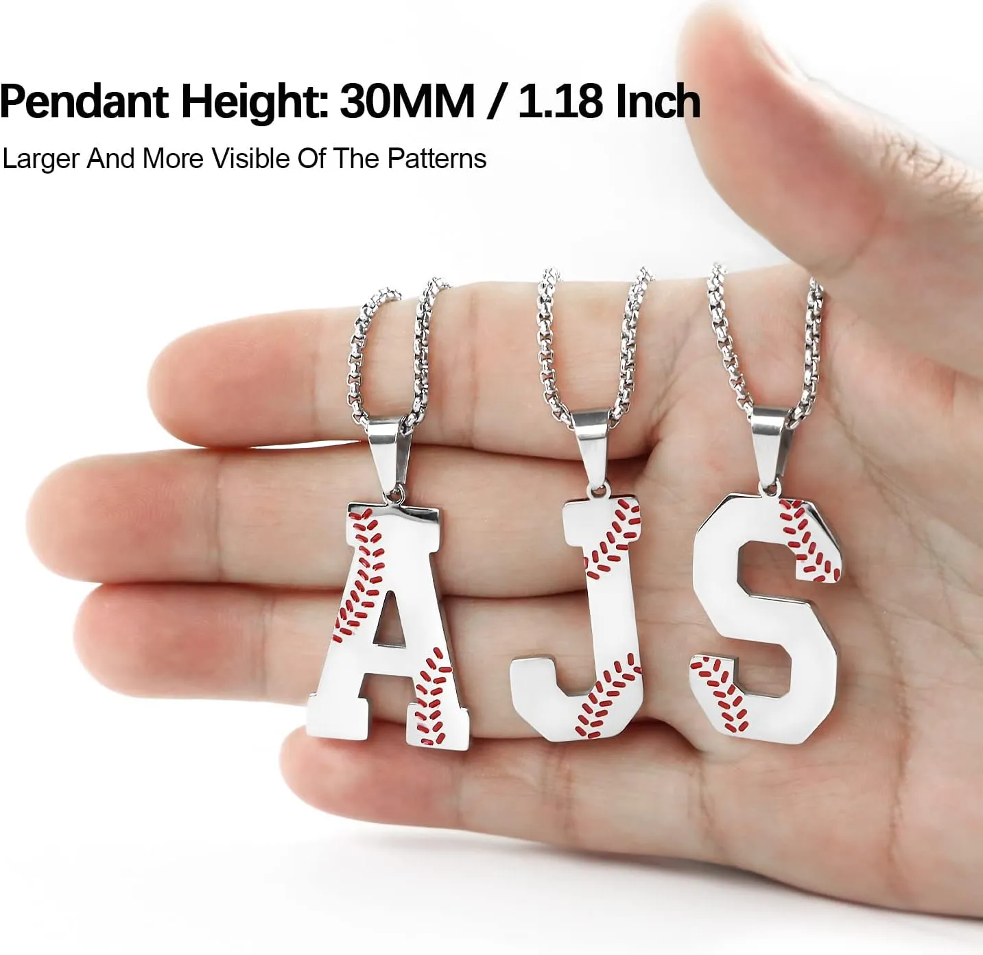 Baseball Initial Necklace for Boys Men A-Z Letter Necklaces Chain Stainless Steel Pendant with Accessories Sport Charm Baseball Gifts for Team Player Athlete Lover Fans