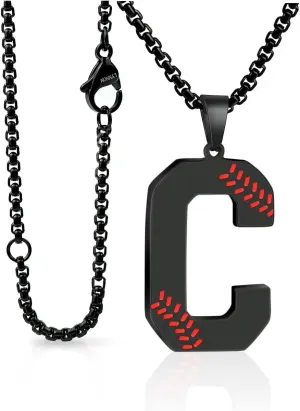 Baseball Initial Necklace for Boys Men A-Z Letter Necklaces Chain Stainless Steel Pendant with Accessories Sport Charm Baseball Gifts for Team Player Athlete Lover Fans