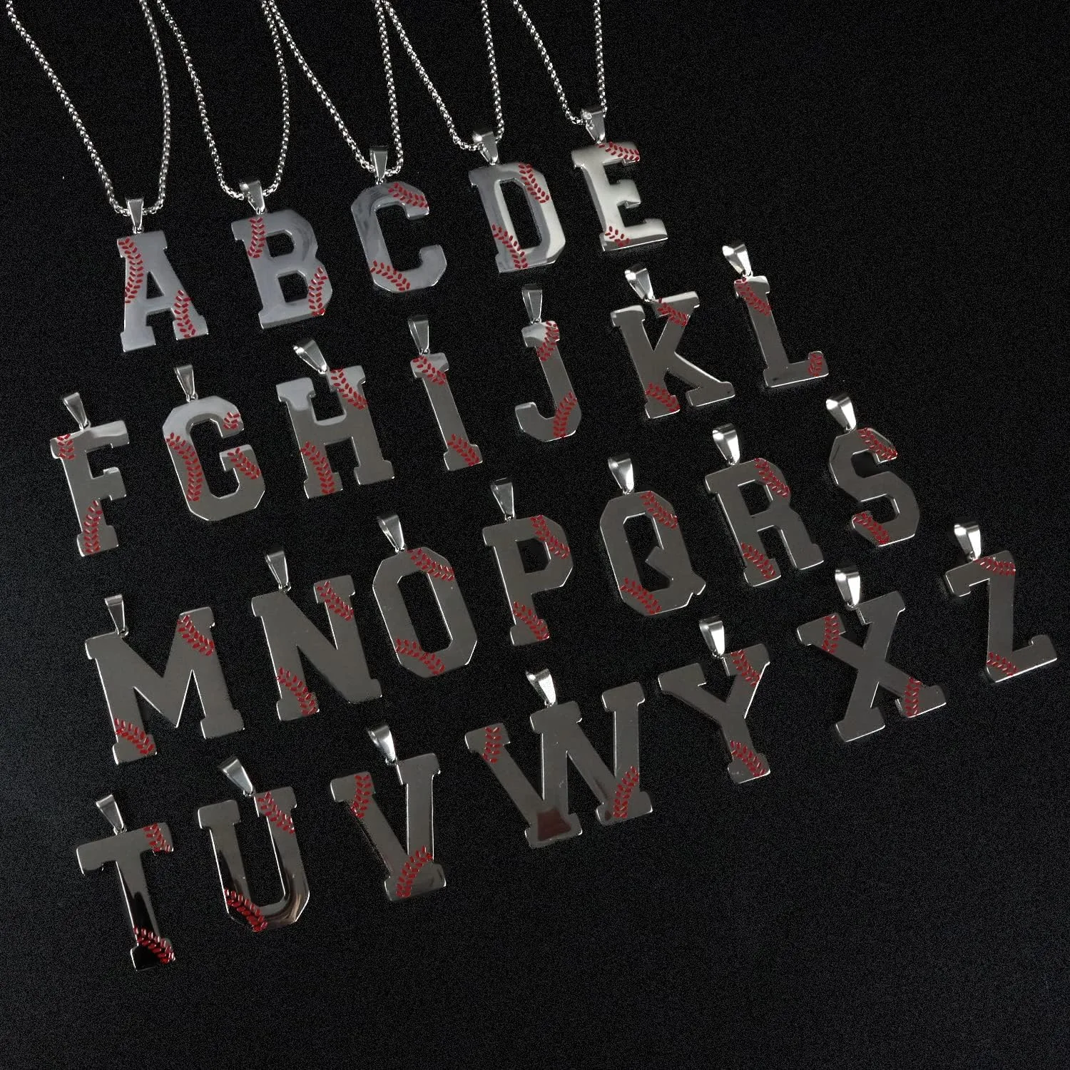 Baseball Initial Necklace for Boys Men A-Z Letter Necklaces Chain Stainless Steel Pendant with Accessories Sport Charm Baseball Gifts for Team Player Athlete Lover Fans