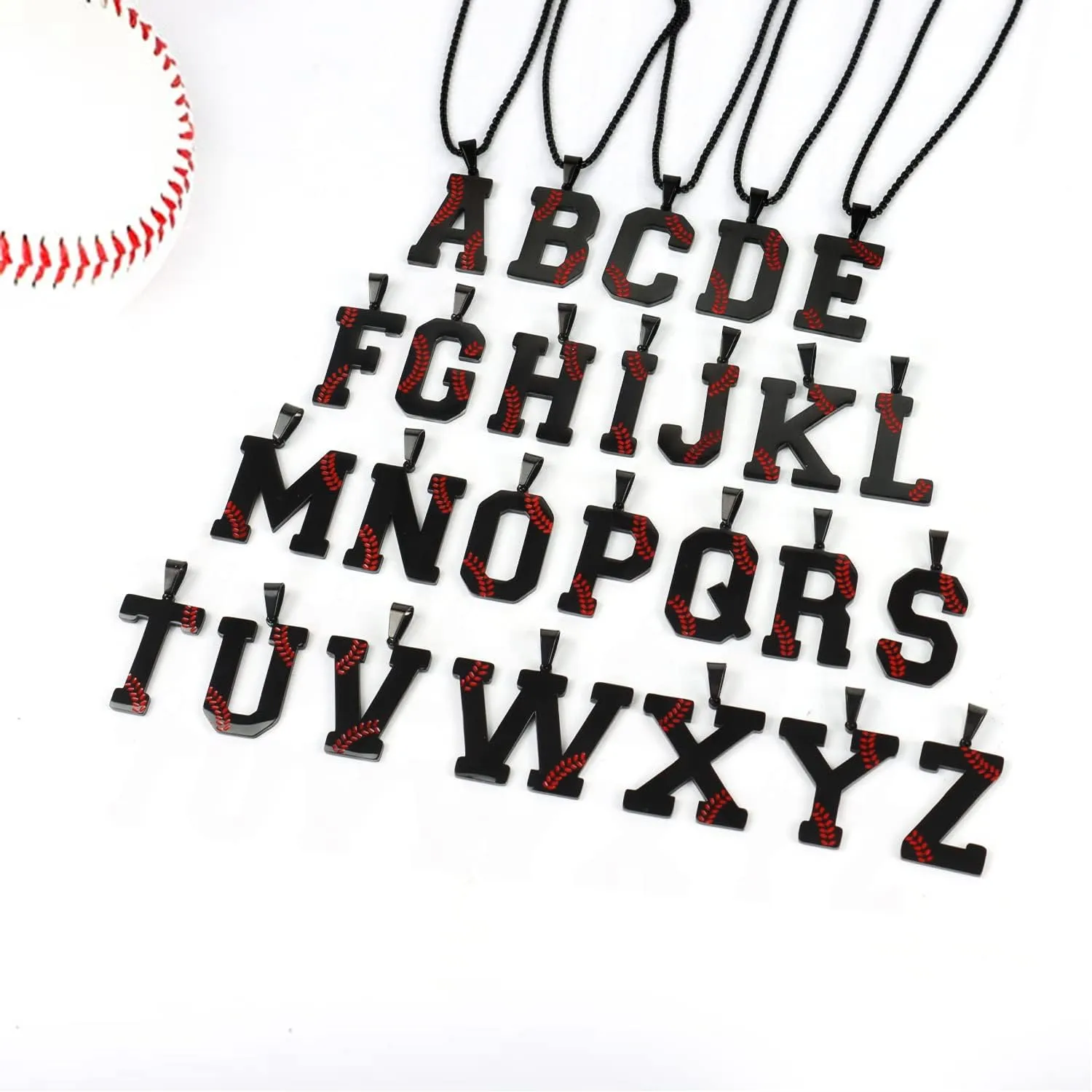 Baseball Initial Necklace for Boys Men A-Z Letter Necklaces Chain Stainless Steel Pendant with Accessories Sport Charm Baseball Gifts for Team Player Athlete Lover Fans