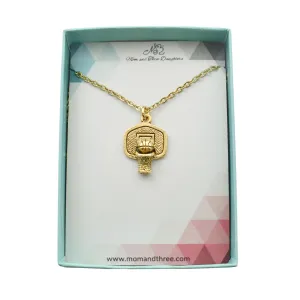 Basketball Necklace. Basketball Charm Pendant in Gold Pewter on a 20 Inch Gold Stainless Steel Chain. Boys Necklace.