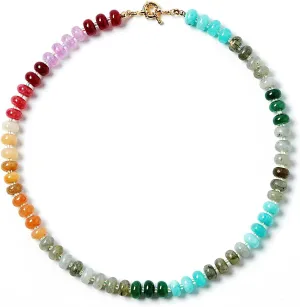 Bead Gemstone Choker Necklace for Women,Colorful Natural Stone Beaded Statement Boho Beach Necklace Jewelry for Women, Rainbow Stone Charm Trendy Necklaces