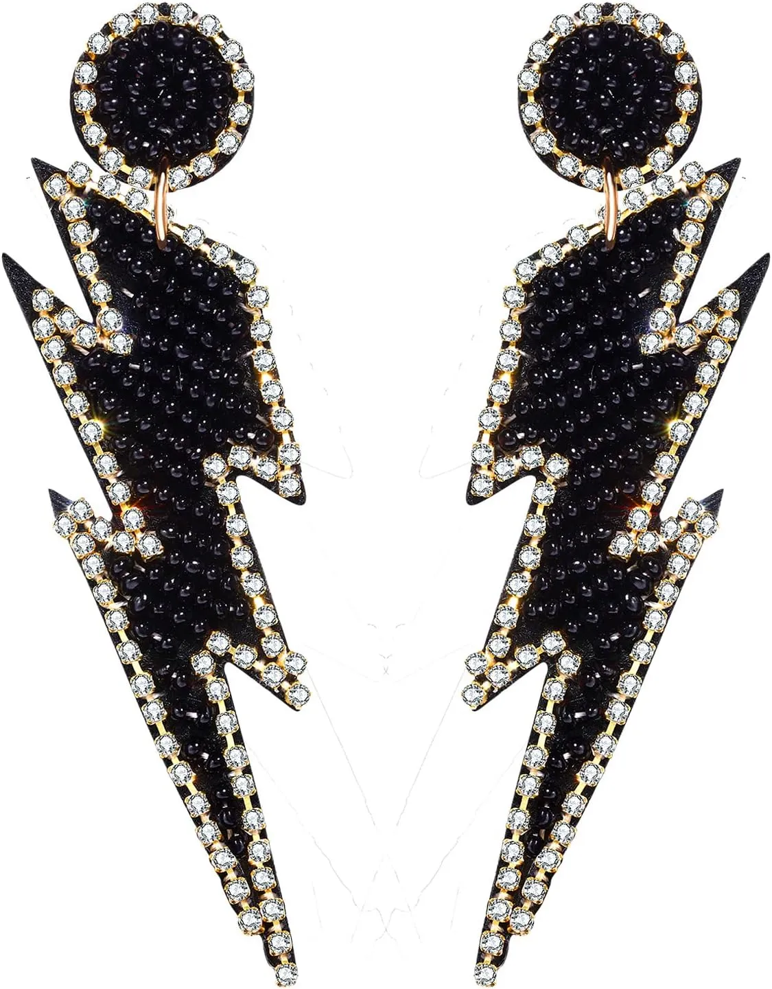 Beaded Lightning Earrings for Women Statement Lightning Bolt Dangle Earrings Sparkling Rhinestone Bead Drop Earrings Holiday Party Gifts