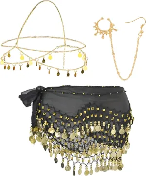 Belly Dance Accessories Hip Scarf Wrap Belt Small Coins Hair Chain Punk Nose to Ear Chain Indian Belly Dance Nose Nail Ring Hoops for Women