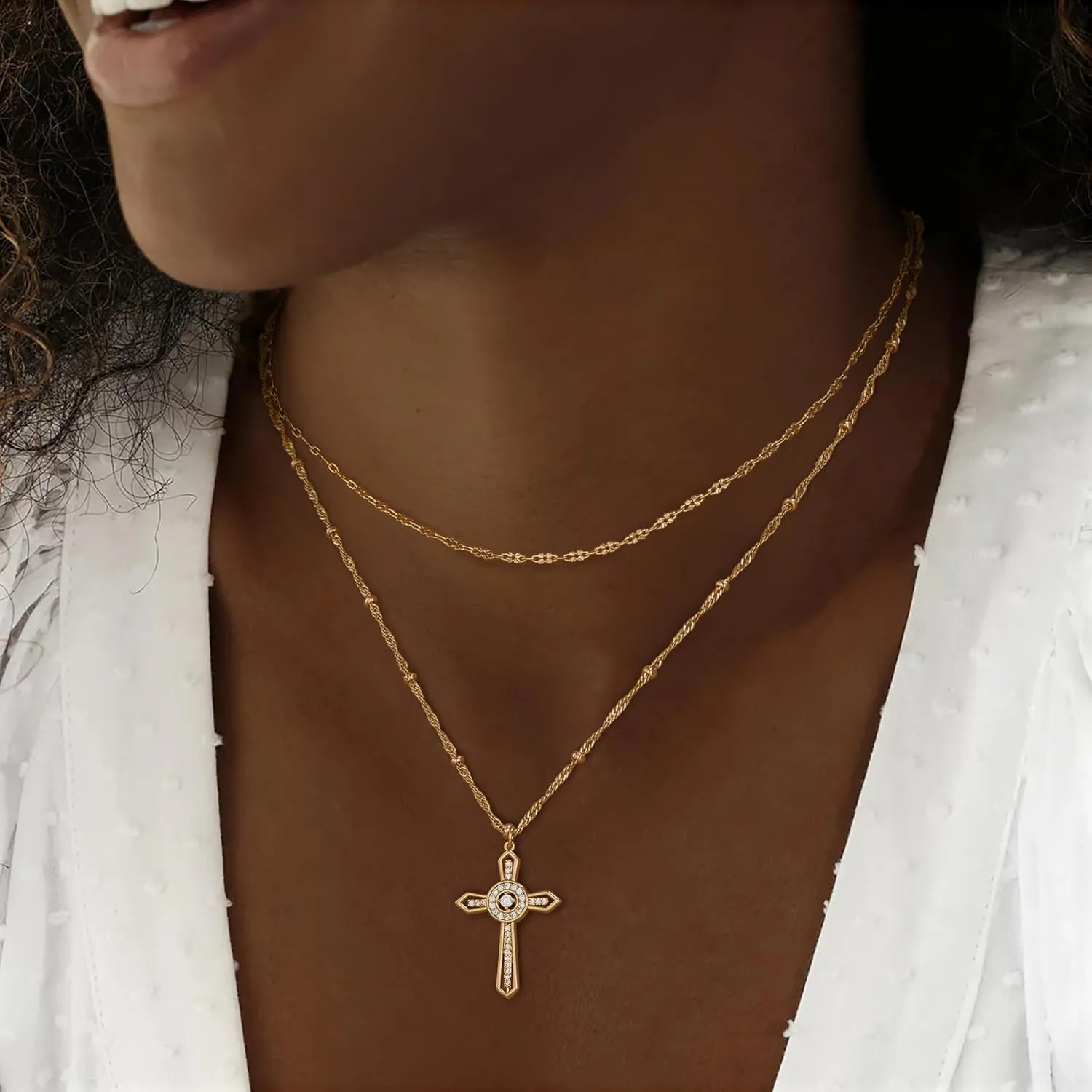 BENEIGE Gold Cross Necklace 14K Gold Plated Dainty Simple Cubic Zircon Chain Celtic Cross Pendant Necklace Jewelry for Women Men