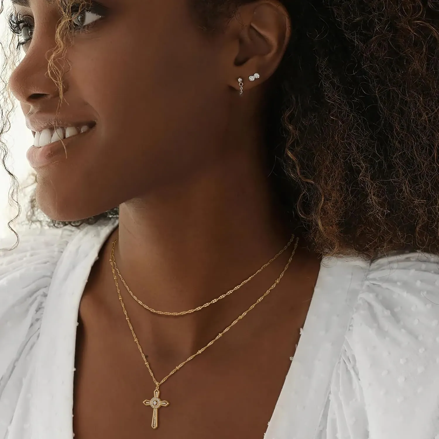 BENEIGE Gold Cross Necklace 14K Gold Plated Dainty Simple Cubic Zircon Chain Celtic Cross Pendant Necklace Jewelry for Women Men