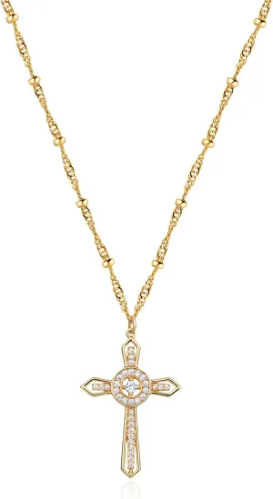 BENEIGE Gold Cross Necklace 14K Gold Plated Dainty Simple Cubic Zircon Chain Celtic Cross Pendant Necklace Jewelry for Women Men
