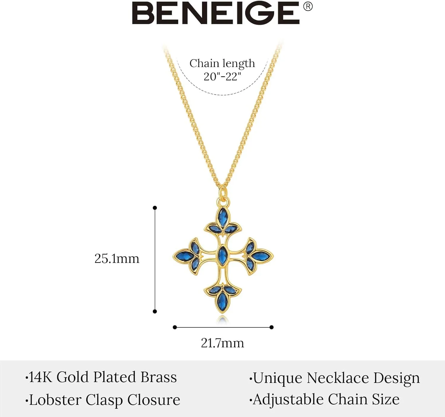 BENEIGE Gold Necklace for Women 14K Gold Plated Charm Pendant Necklace with Cubic Ziconia Hypoallergenic Adjustable Chain Necklaces Jewelry Gifts