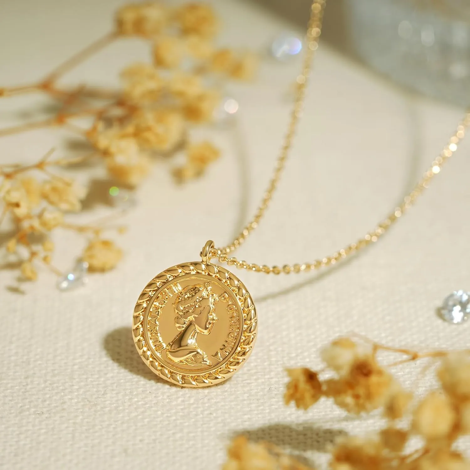 BENEIGE Gold Necklace For Women 14K Gold Plated Cubic Zirconia Charm Necklaces Pendant Jewelry Gifts