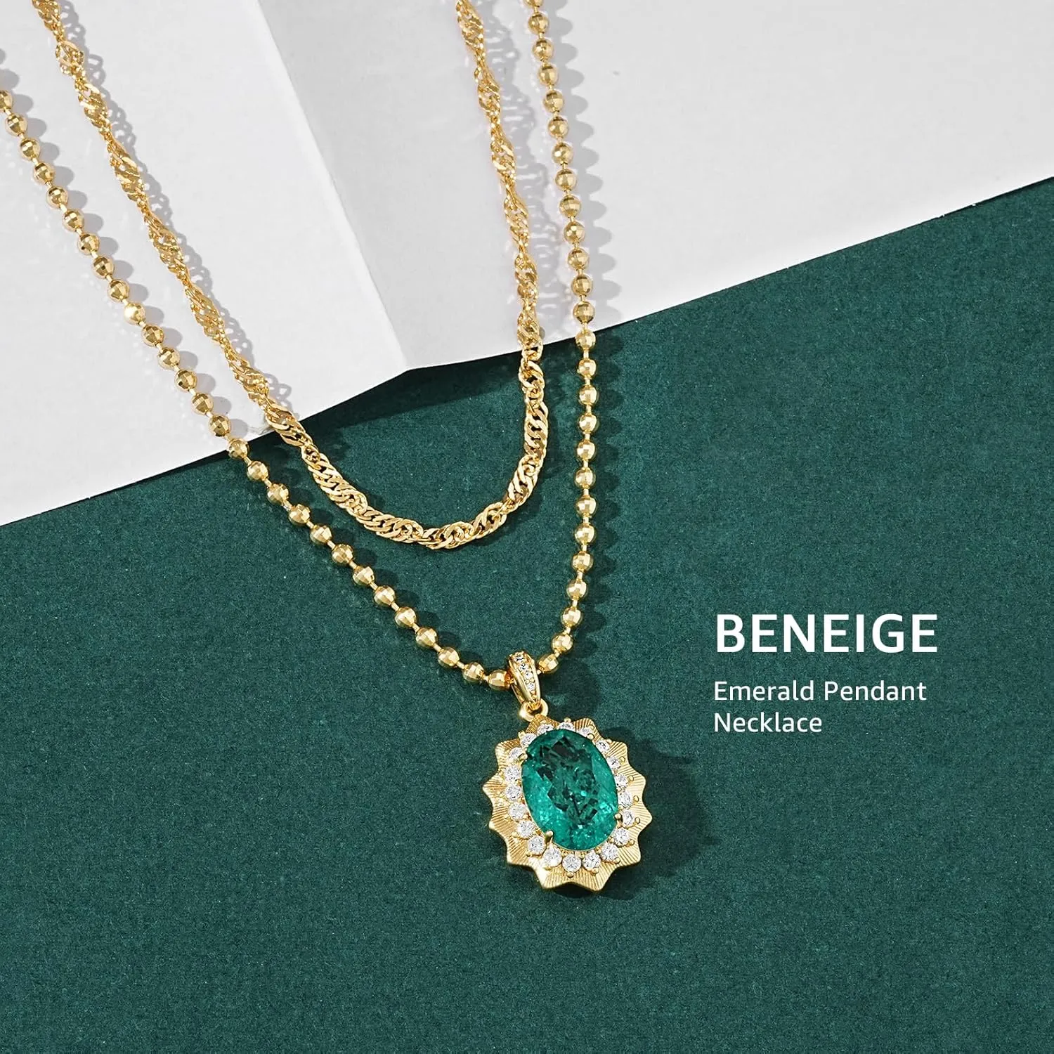 BENEIGE Layered Necklaces for Women 14K Gold Plated Emerald Necklace for Women Dainty Gold Necklace Stack Hypoallergenic Jewelry for Women