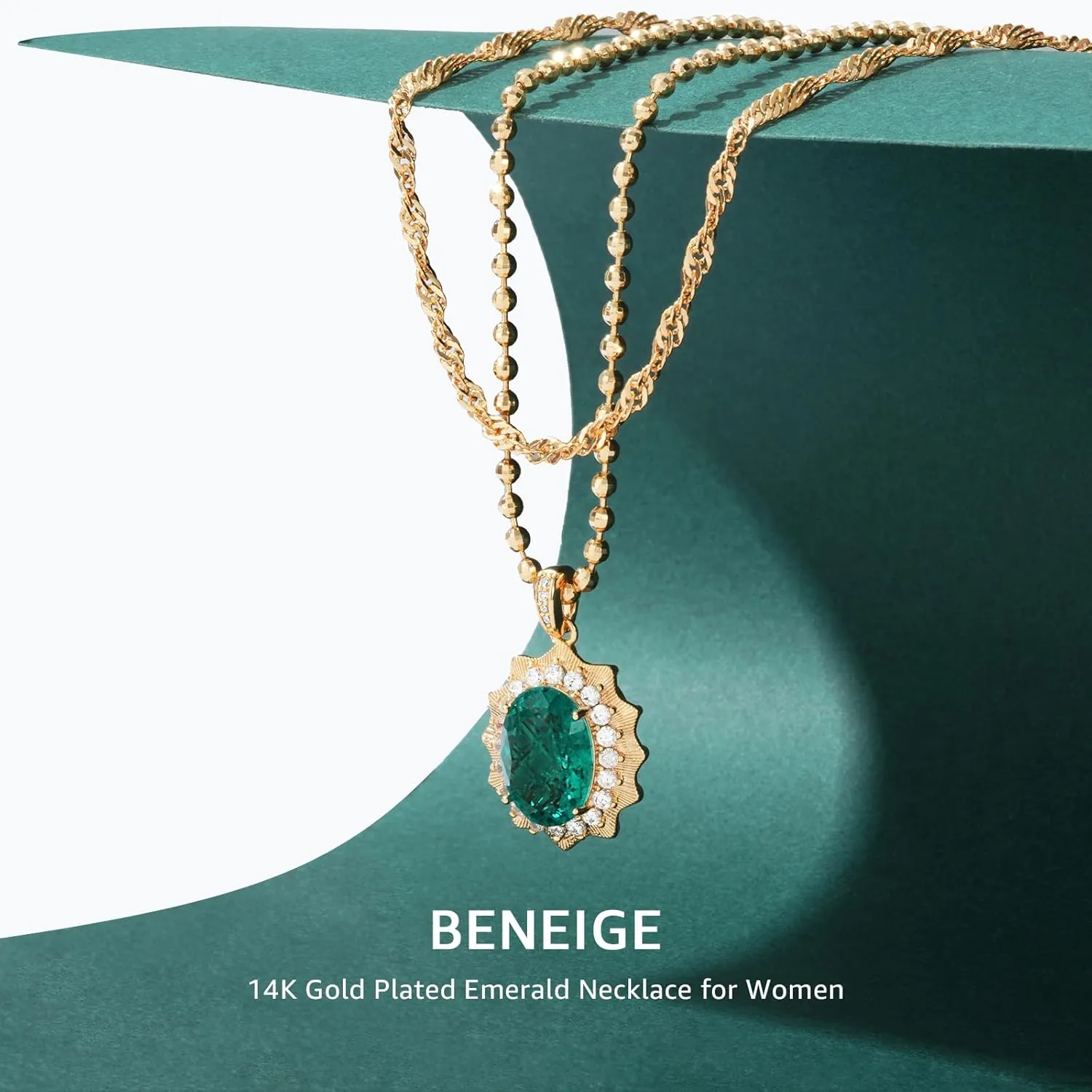 BENEIGE Layered Necklaces for Women 14K Gold Plated Emerald Necklace for Women Dainty Gold Necklace Stack Hypoallergenic Jewelry for Women